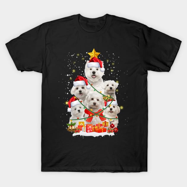 Funny Maltese Dog Christmas Tree Gift Xmas for Men Women T-Shirt by jrgmerschmann